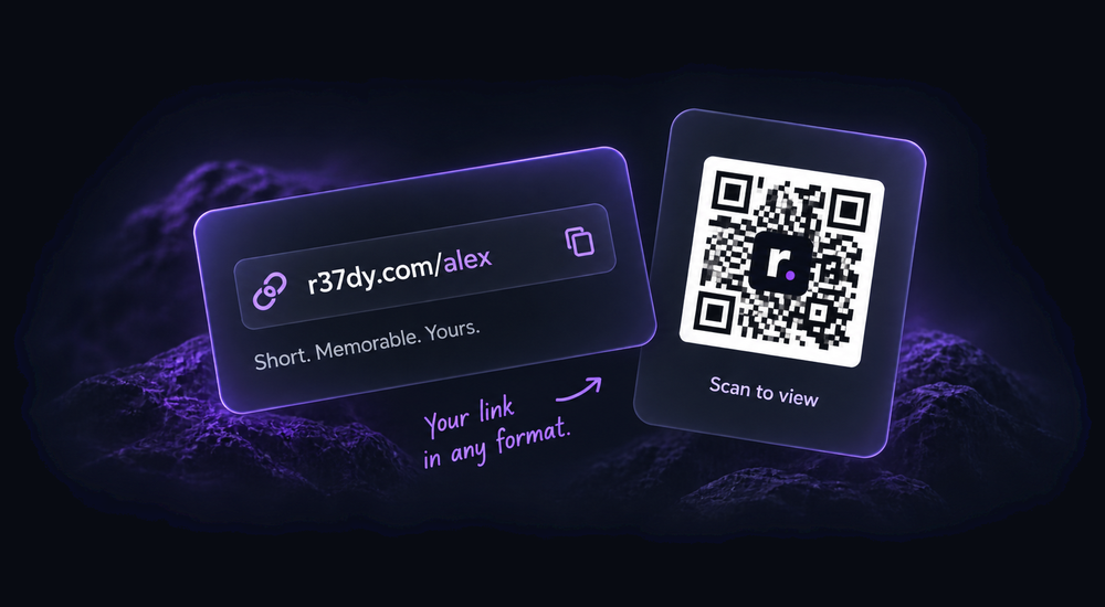 An example short link paired with a QR code for sharing online and in print.